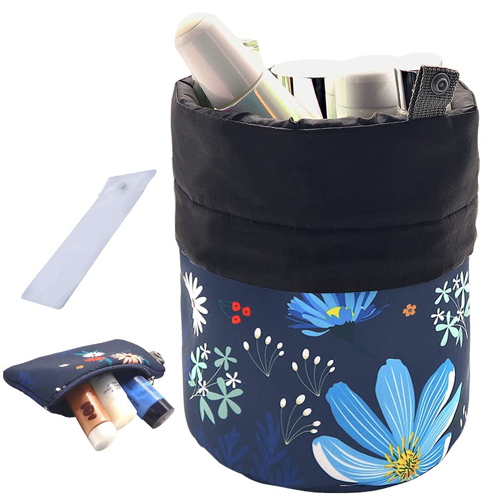 Portable Makeup Toiletry Cosmetic Travel Organizer Bag, Large Drawstring Hanging Packing Bag for Women Girl Men, Lightweight Multifunctional Barrel Shaped Storage Bag