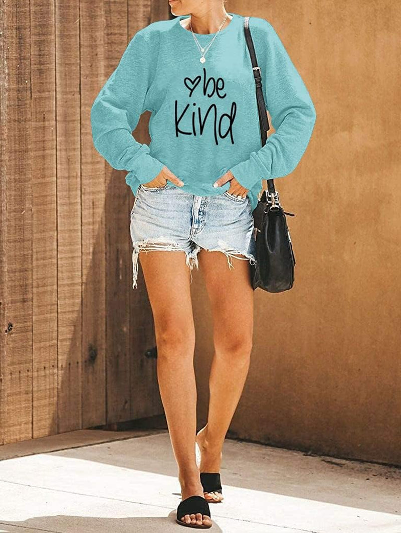 Women's Be Kind Graphic Long Sleeve T-Shirt in Blue/Green - X-Large