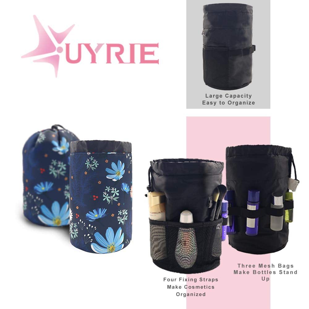 Portable Makeup Toiletry Cosmetic Travel Organizer Bag, Large Drawstring Hanging Packing Bag for Women Girl Men, Lightweight Multifunctional Barrel Shaped Storage Bag