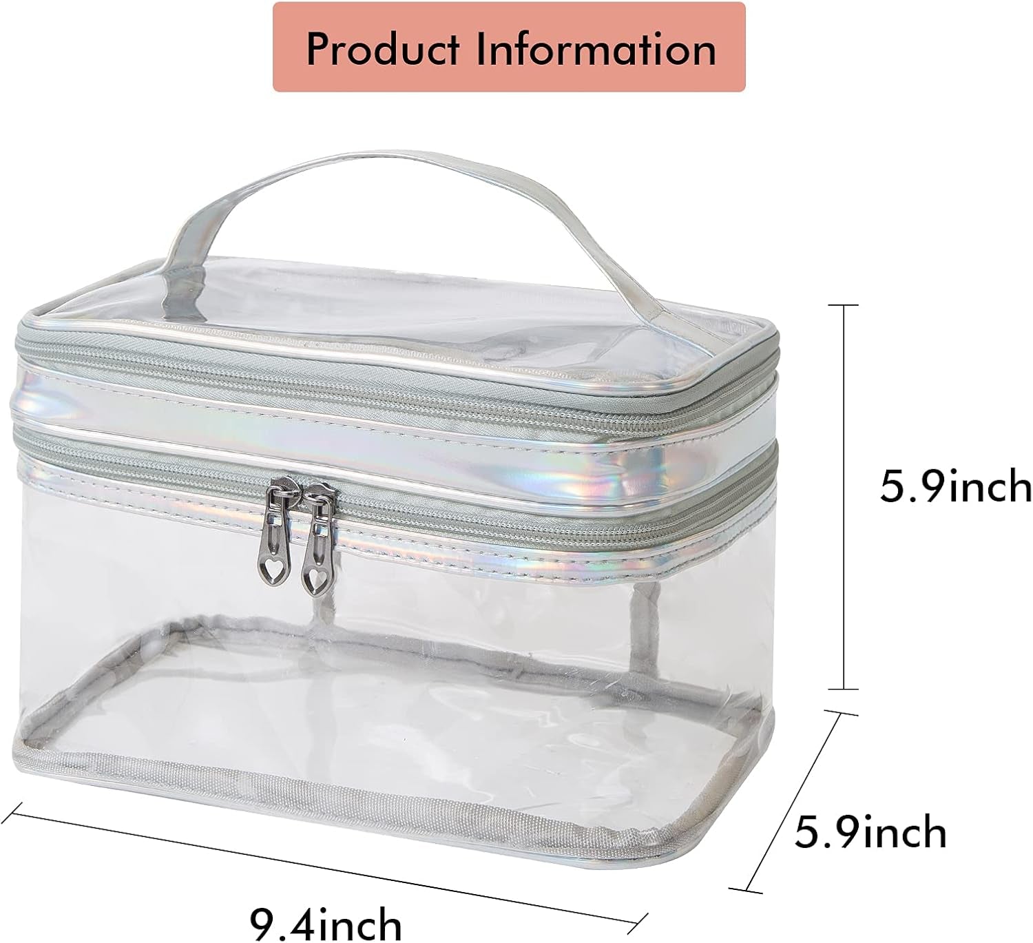 Clear Makeup Bag Travel Toiletry Bag for Women Waterproof Cosmetic Bag Small Large Cute Makeup Bag Double Layer Travel Big Makeup Bag - Sliver