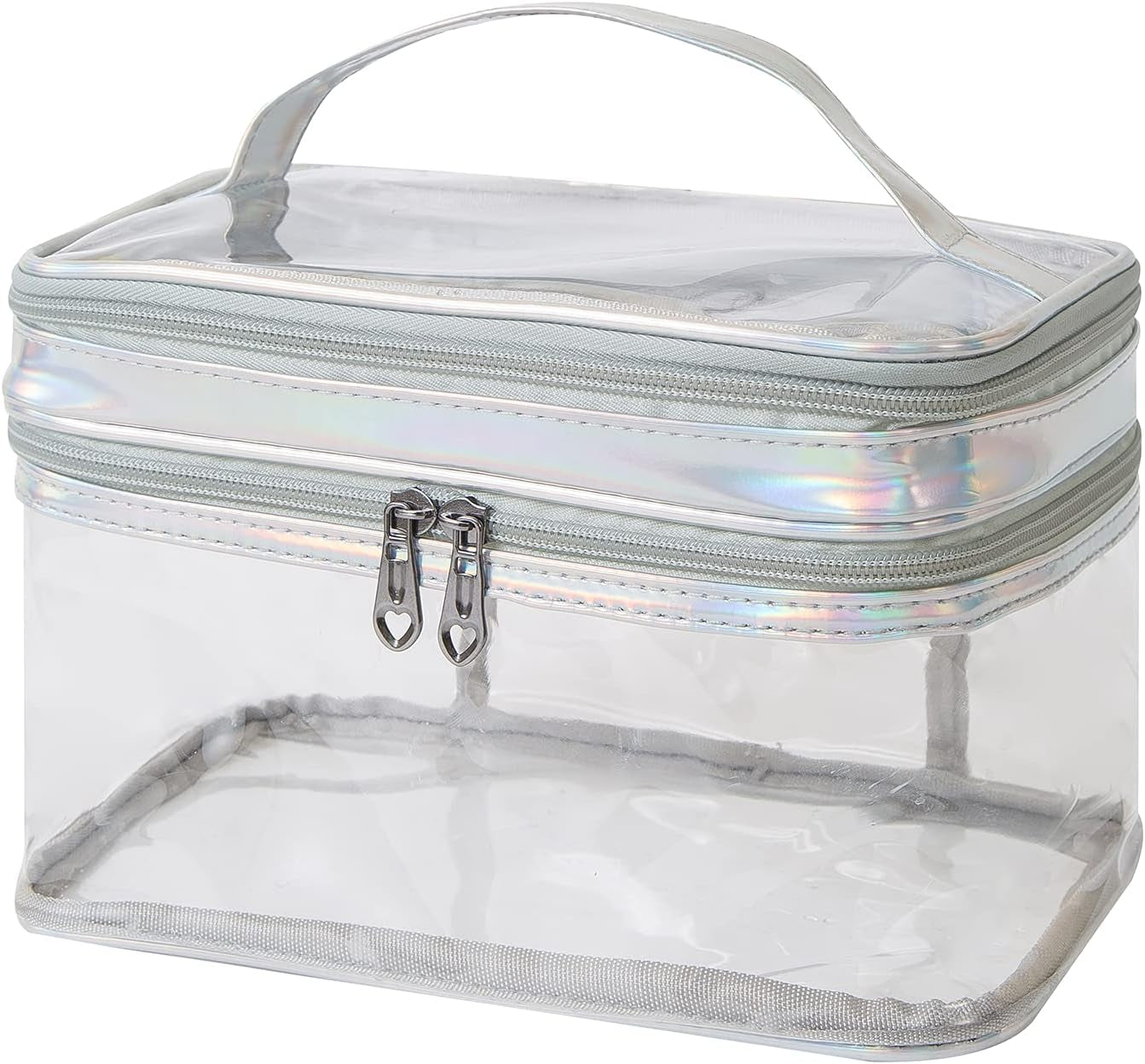 Clear Makeup Bag Travel Toiletry Bag for Women Waterproof Cosmetic Bag Small Large Cute Makeup Bag Double Layer Travel Big Makeup Bag - Sliver